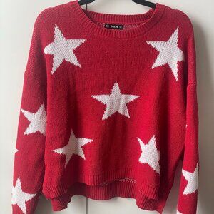 SHEIN - Red Sweater with White Stars - Size L